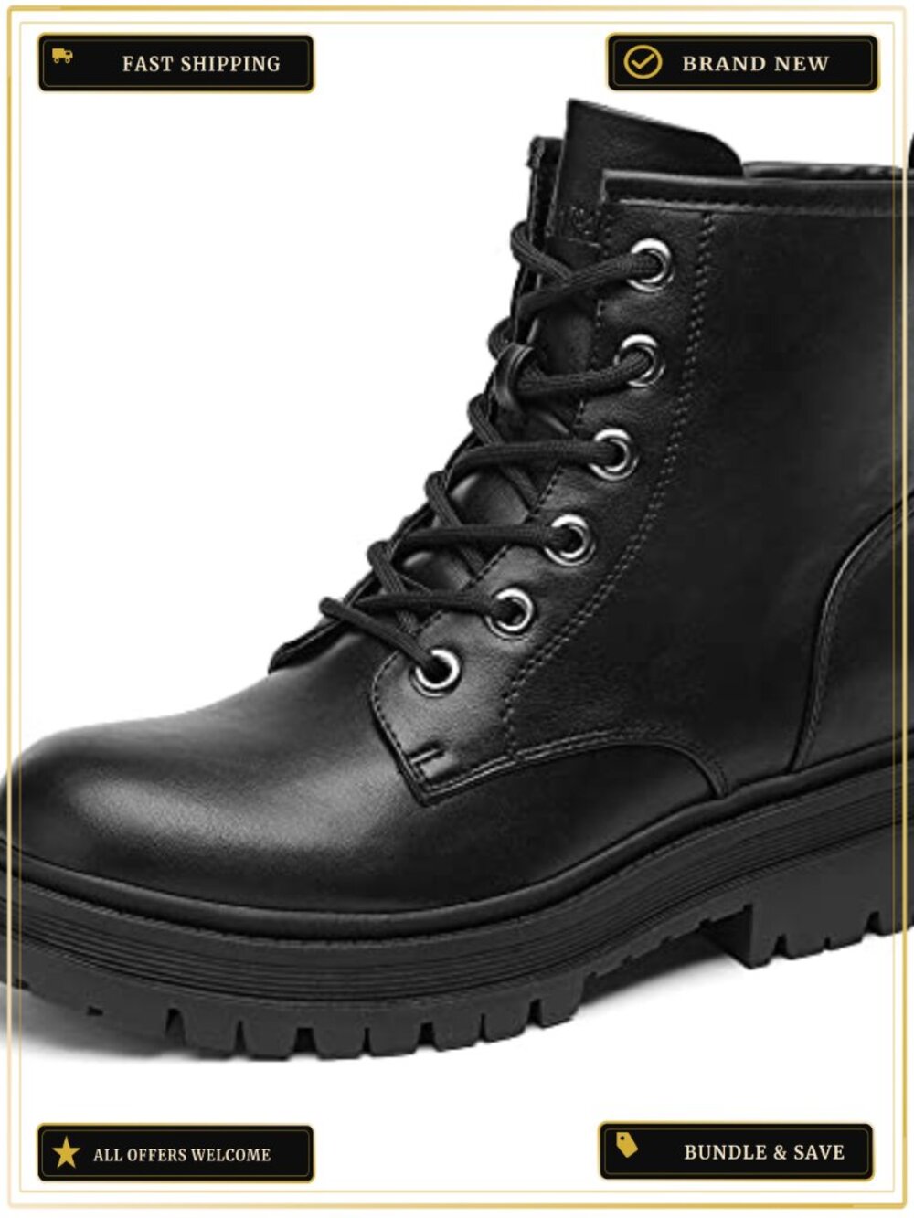 Women's Combat Boots Lace-up Ankle Boots Faux Leather